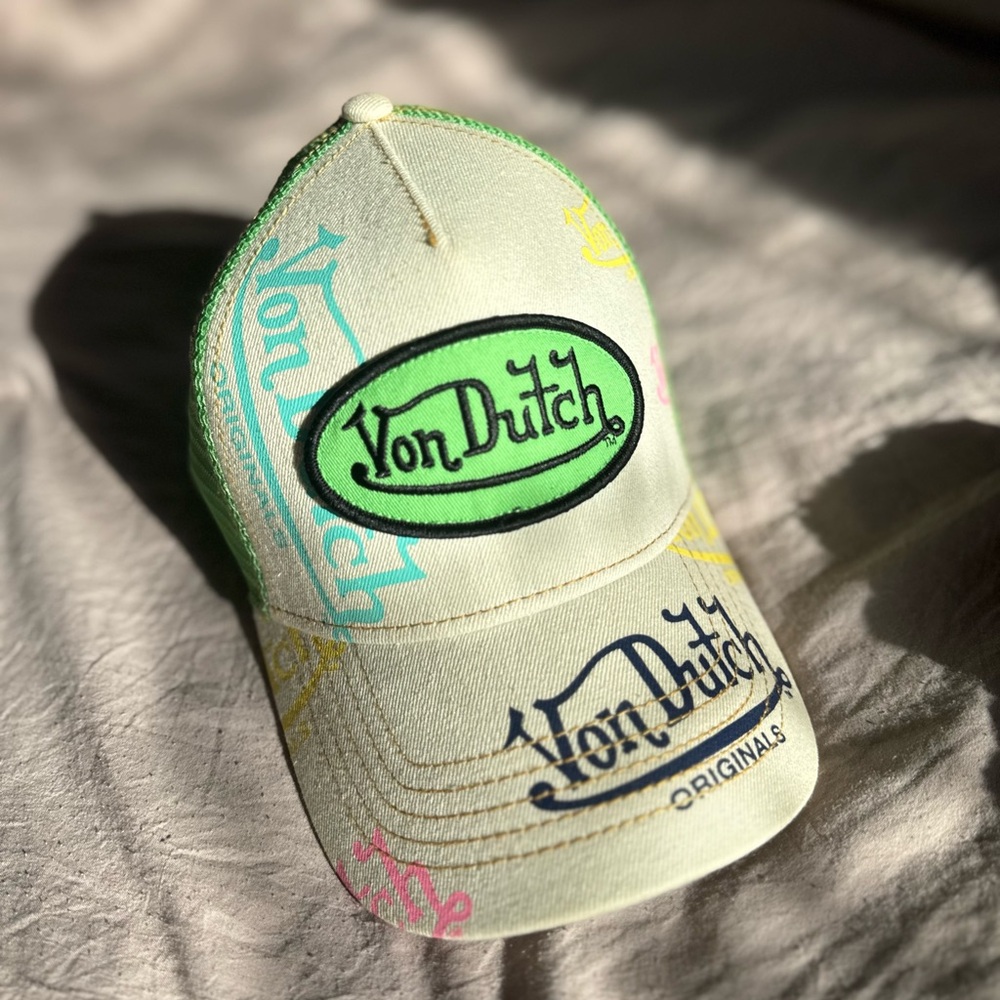Von Dutch Cream and Green Logo Cap